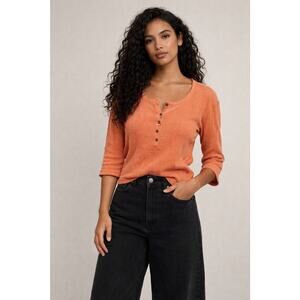 VTG 90's Coral Ribbed Henley Top Half Sleeves Cotton Sz Med Soft Goth